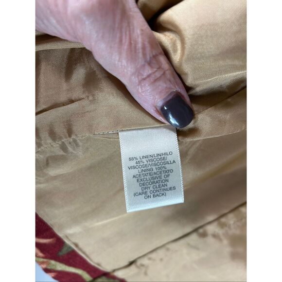 Susan Bristol Floral Linen Blend Jacket Red Gold Green Botanical Blazer L - Picture 3 of 14
